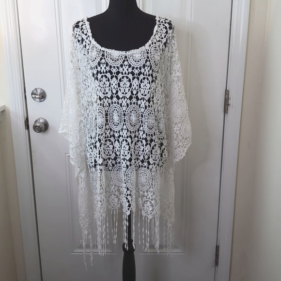 Cato Sweaters Cato White Crochet Poncho With Arm Holes Poshmark